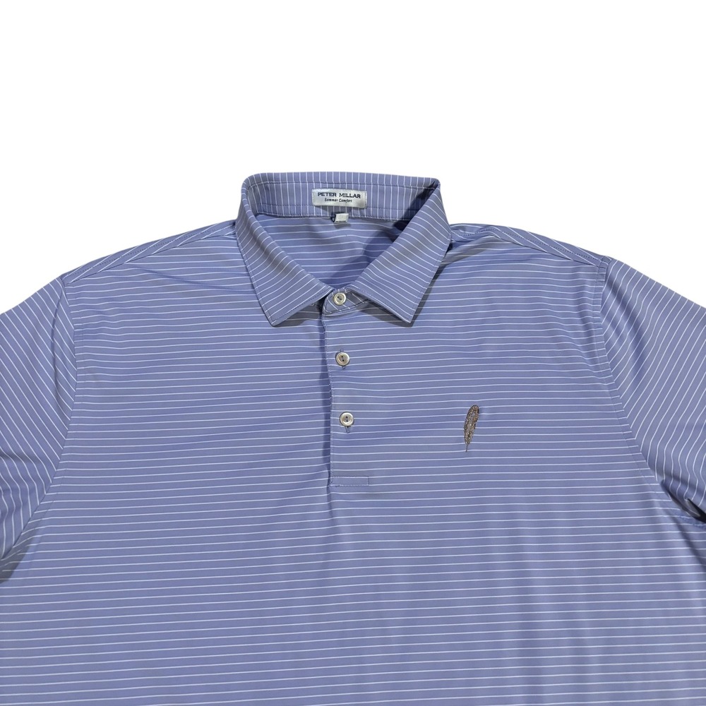 Peter Millar Summer Comfort Mens Large Purple Striped Feather Logo Golf Polo - Picture 3 of 9